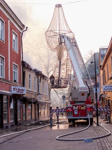 Släckningsarbete Centrumbranden Annandag jul 2008 - Skövde